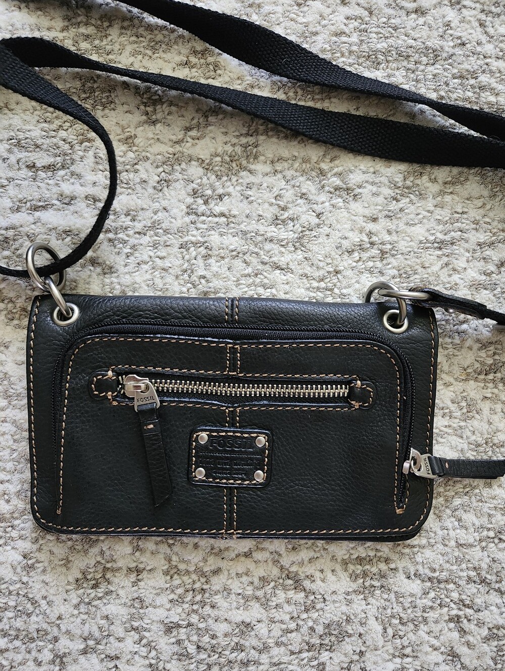 Fossil Long Live Vintage Black Leather Wallet, Crossbody Bag New